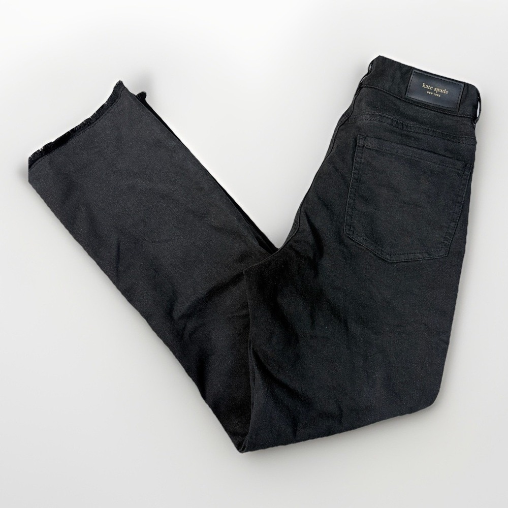 Kate Spade Broome Black Jeans Dark Wash Denim Size 25 Straight Leg Raw Hem